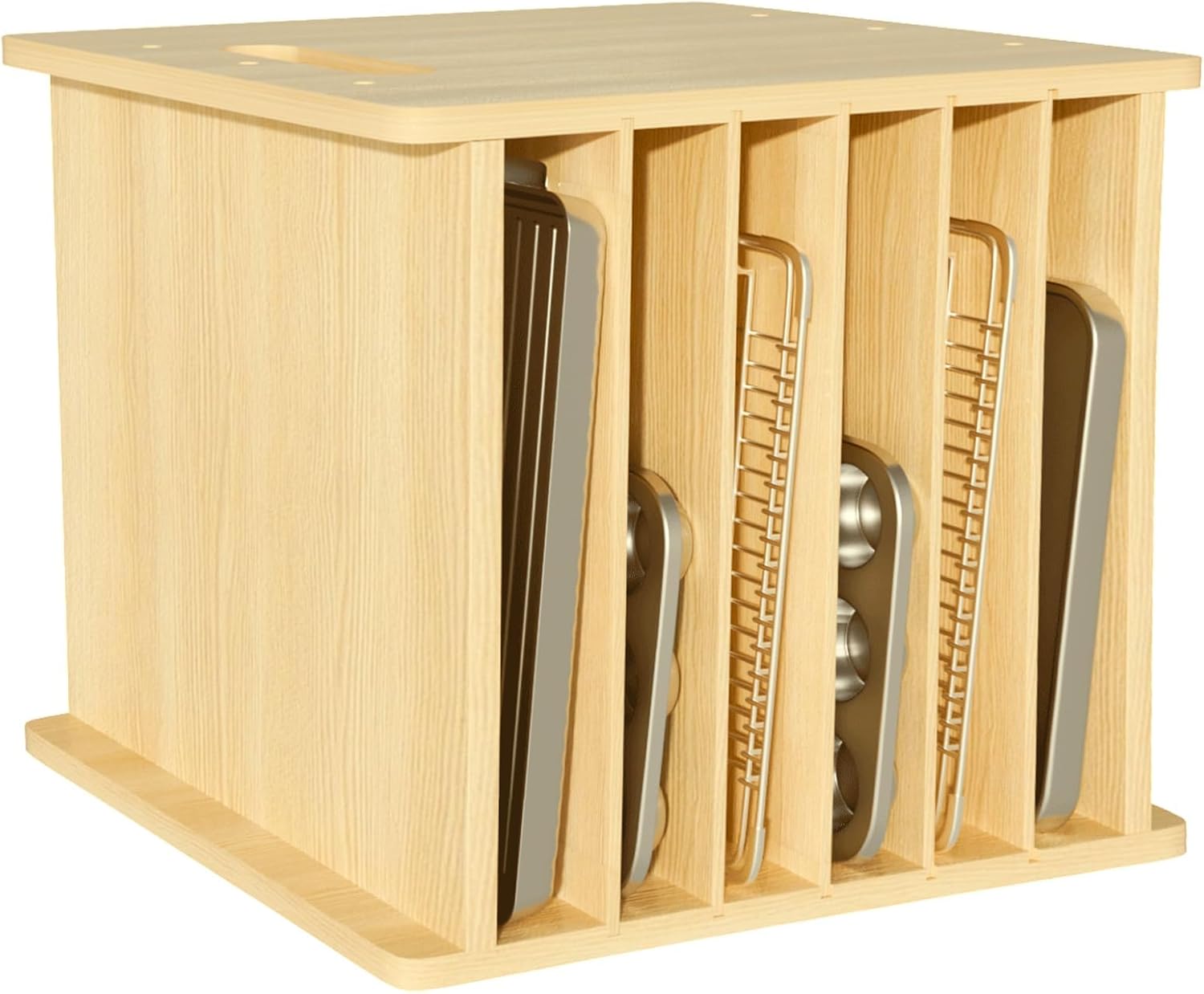 Kitchen Cabinet Baking Sheet Organizer - 7 Tier Wooden Tray Dividers for
