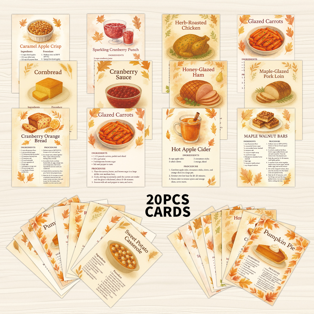 Baking (Kitchen Ingredient) - 20pcs Dessert Baking Recipe Cards With