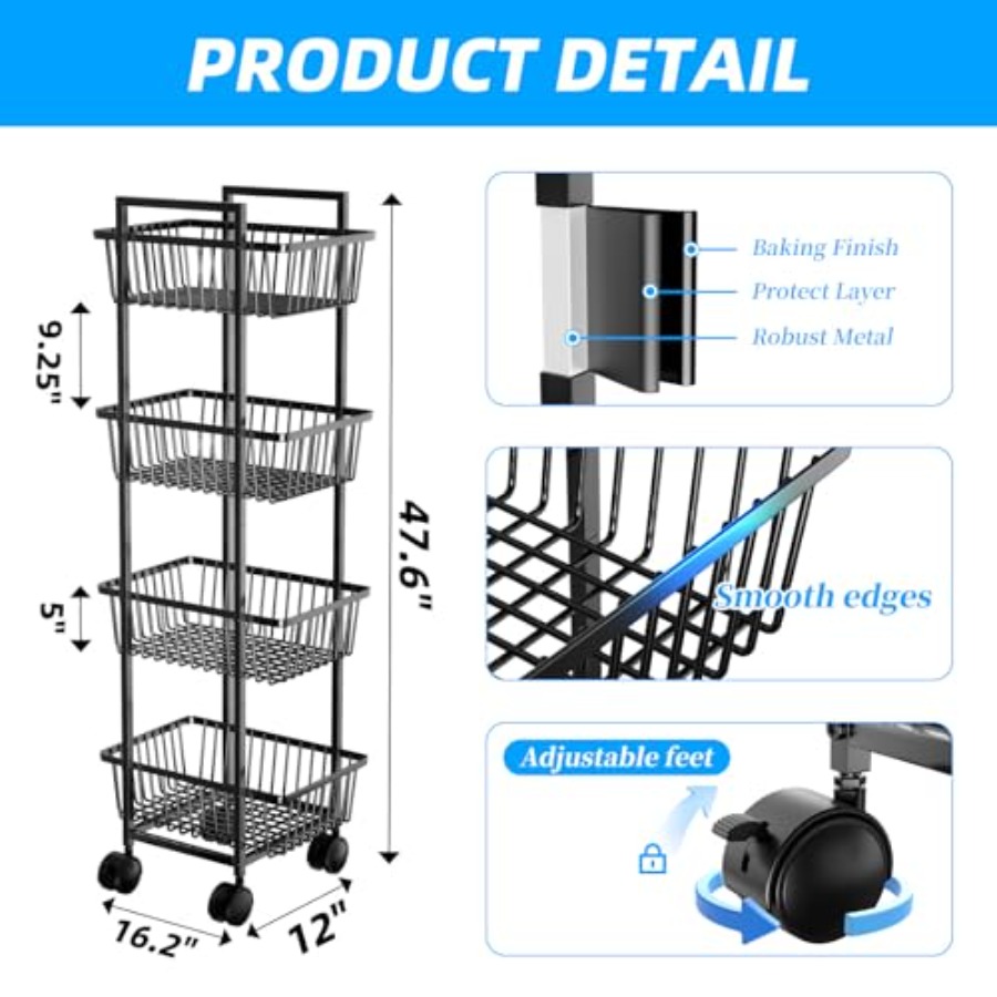 Rolling Fruit Vegetable Basket - Kitchen Baking Cart 리뷰 및 가격