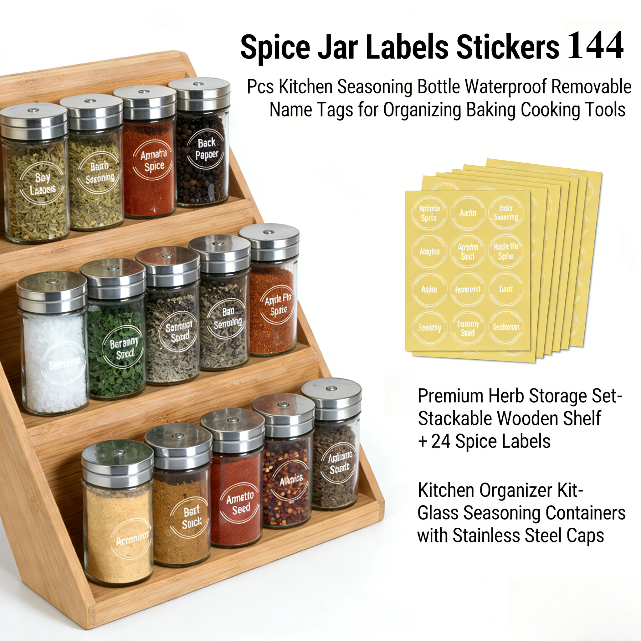 144pcs Spice Jar Labels Sticke - Kitchen.Baking Labels 리뷰 및 가격