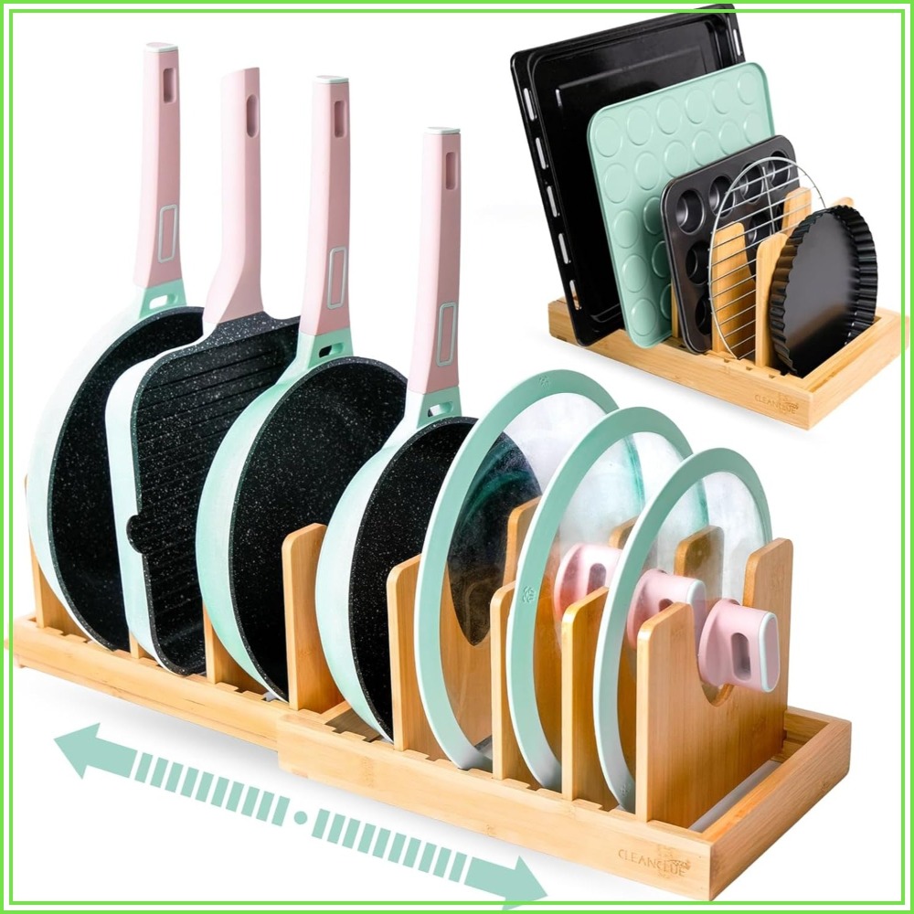 Expandable Bamboo Pots and Pan - Kitchen Cabinet Baking Sheet Organizer 리뷰 및 가격