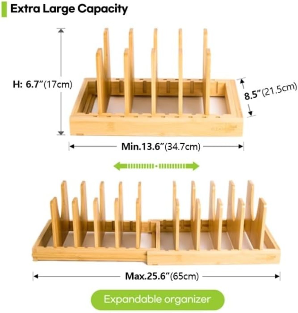 Expandable Bamboo Pots and Pan - Kitchen Cabinet Baking Sheet Organizer 리뷰 및 가격