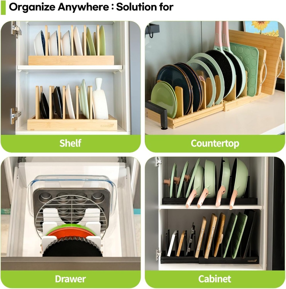 Expandable Bamboo Pots and Pan - Kitchen Cabinet Baking Sheet Organizer 리뷰 및 가격