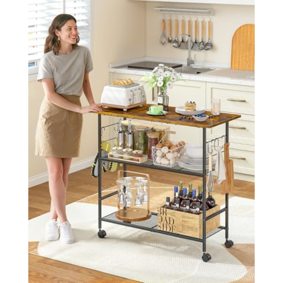 Kitchen Island with 3 Shelves, - Kitchen Baking Cart 리뷰 및 가격