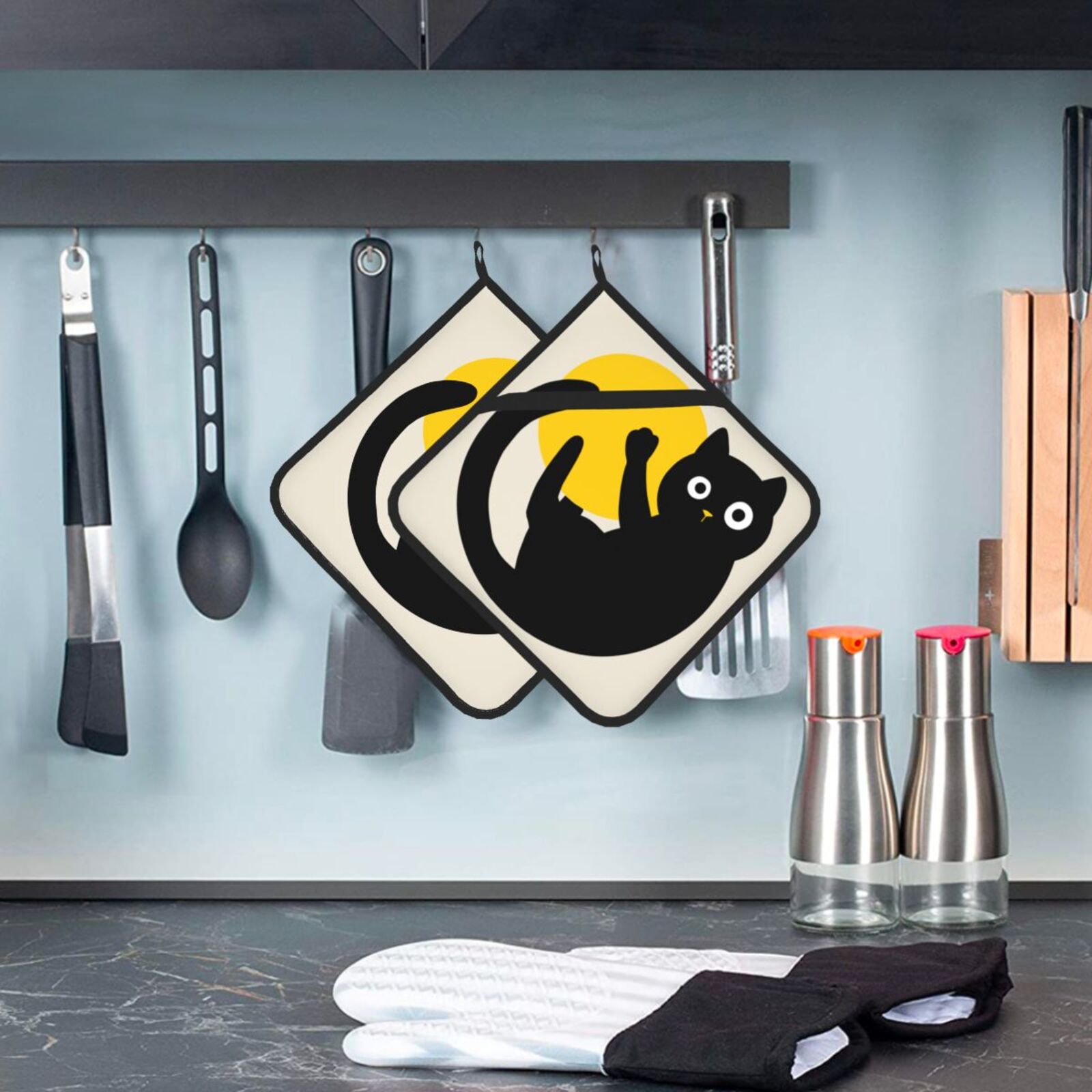 Cute Black Cat Pot Holders Set - Kitchen Baking Dishes 리뷰 및 가격
